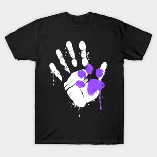 High Five Hand Print With Purple Paw Print On Purrsday T-Shirt